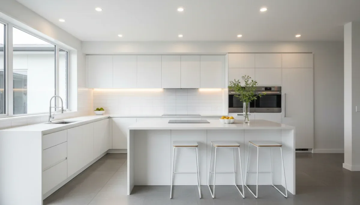 Cool white task lighting installed in a modern kitchen