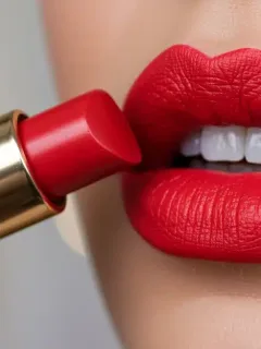 Woman with vibrant, long-lasting red lipstick