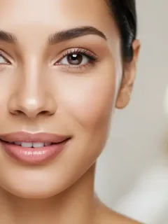 Woman with visibly reduced fine lines and glowing skin after using retinol