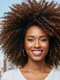 Woman with perfect voluminous blowout in US climate