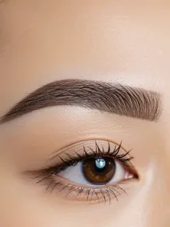 Woman with perfectly sculpted, natural-looking eyebrows, showcasing modern brow shaping.