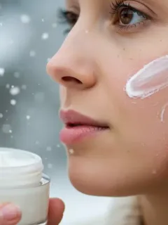 Woman applying dermatologist-recommended moisturizer to dry winter skin
