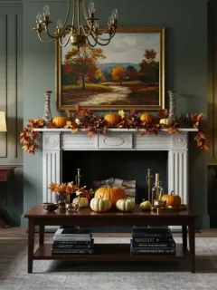 Elegant seasonal living room decor with warm lighting and balanced design