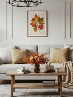 Cohesive seasonal living room decor with coordinated autumn colors and textures