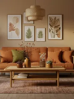 Eco-friendly seasonal decor in modern living room with bamboo and natural materials