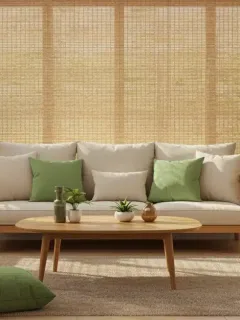Modern sustainable living room with eco-friendly furniture and natural materials