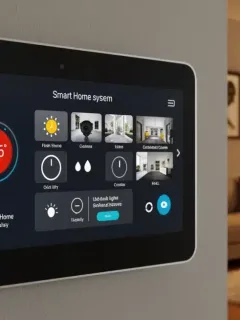 Smart home dashboard with connected devices in modern living room