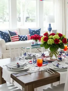 Memorial Day decorated living room with American theme
