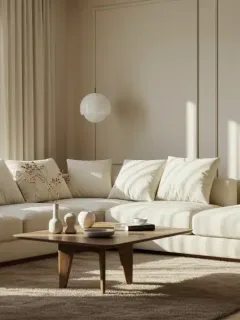 Light-filled living room with warm neutral walls and natural sunlight