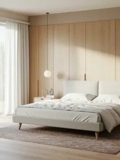 Modern bedroom with balanced furniture proportions and golden ratio design