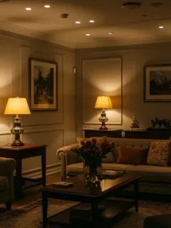 Luxury living room with professional lighting layering design featuring ambient, task and accent lighting