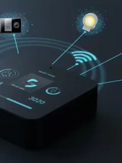 Smart home hub with connected devices and WiFi signal