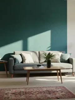 Modern living room showcasing wallpaper accent wall alongside painted walls in high-traffic area