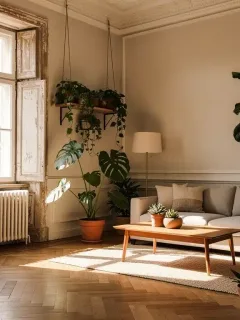 Biophiles Design im Altbau: Grüne Oase mit Zimmerpflanzen im historischen Wohnzimmer