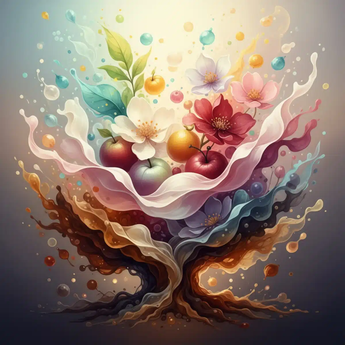 Künstlerische Darstellung von Duftnoten: Kopf-, Herz- und Basisnoten.