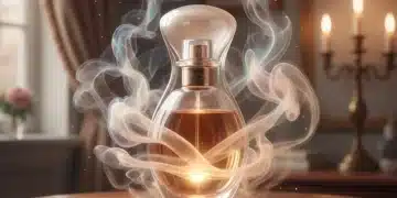 Signature-Duft finden: 4 Schritte zur perfekten Parfümauswahl Elegante Parfümflasche, umgeben von einem sanften, ätherischen Nebel, der einen Signature-Duft symbolisiert.