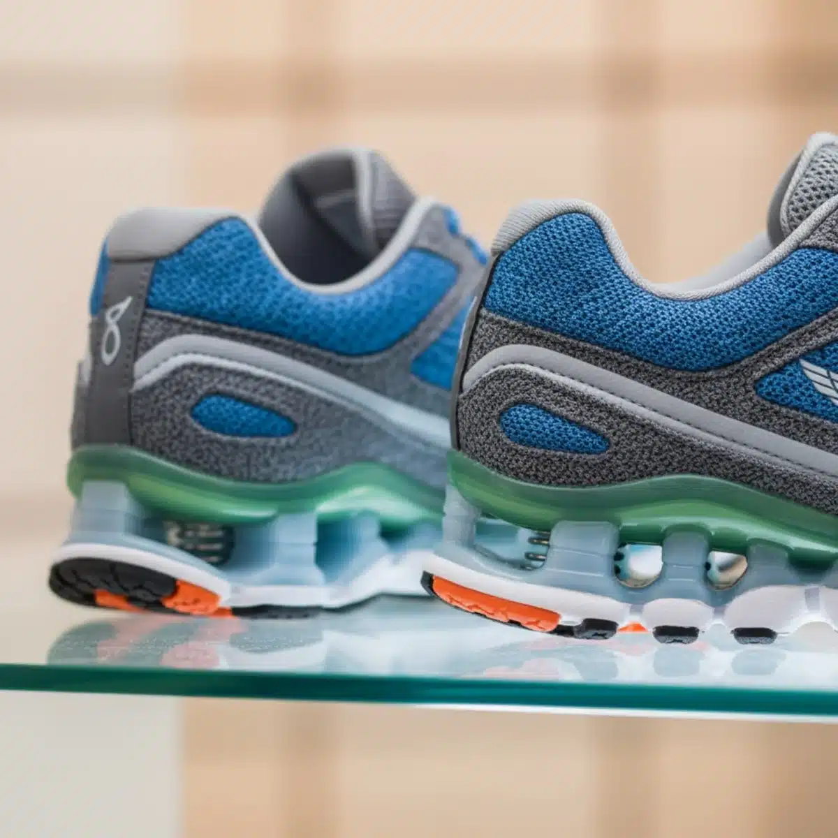 Nahaufnahme von ergonomischen Sneakers mit Dämpfung und Fußgewölbestütze