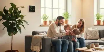 Energiesparen im Haushalt: Stromrechnung um 20% senken Glückliche Familie in einem energieeffizienten Wohnzimmer