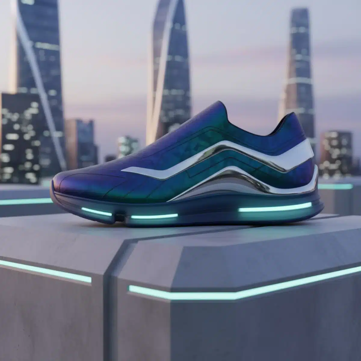 Eleganter, minimalistischer Sneaker in leuchtendem Farbton auf Betonuntergrund.