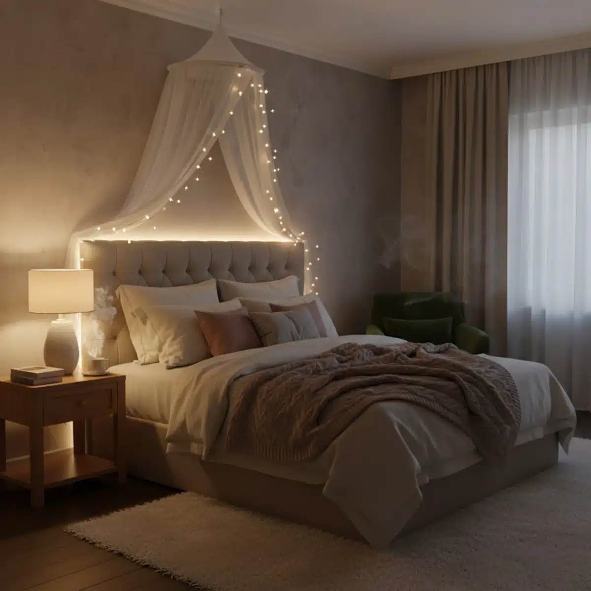 Gemütliches Schlafzimmer mit weicher, indirekter Beleuchtung für entspannte Atmosphäre