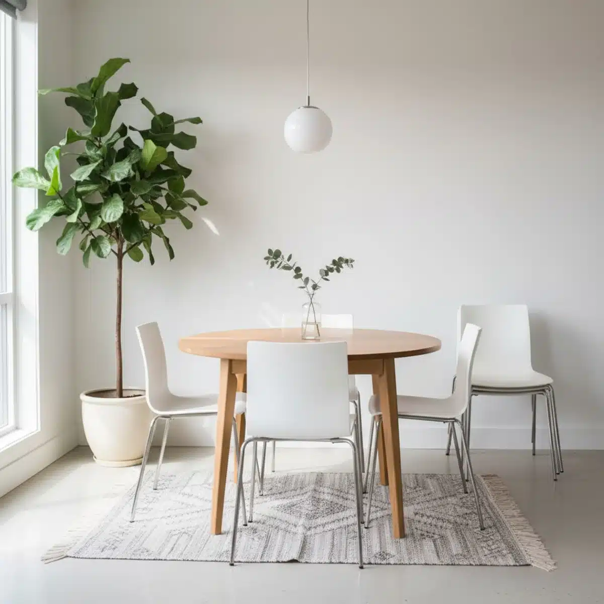 Eleganter kleiner Essbereich mit ausziehbarem Rundtisch und platzsparenden Stühlen