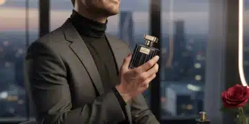 Mann trägt luxuriöses Parfüm auf, das Selbstbewusstsein und Anziehungskraft ausstrahlt.