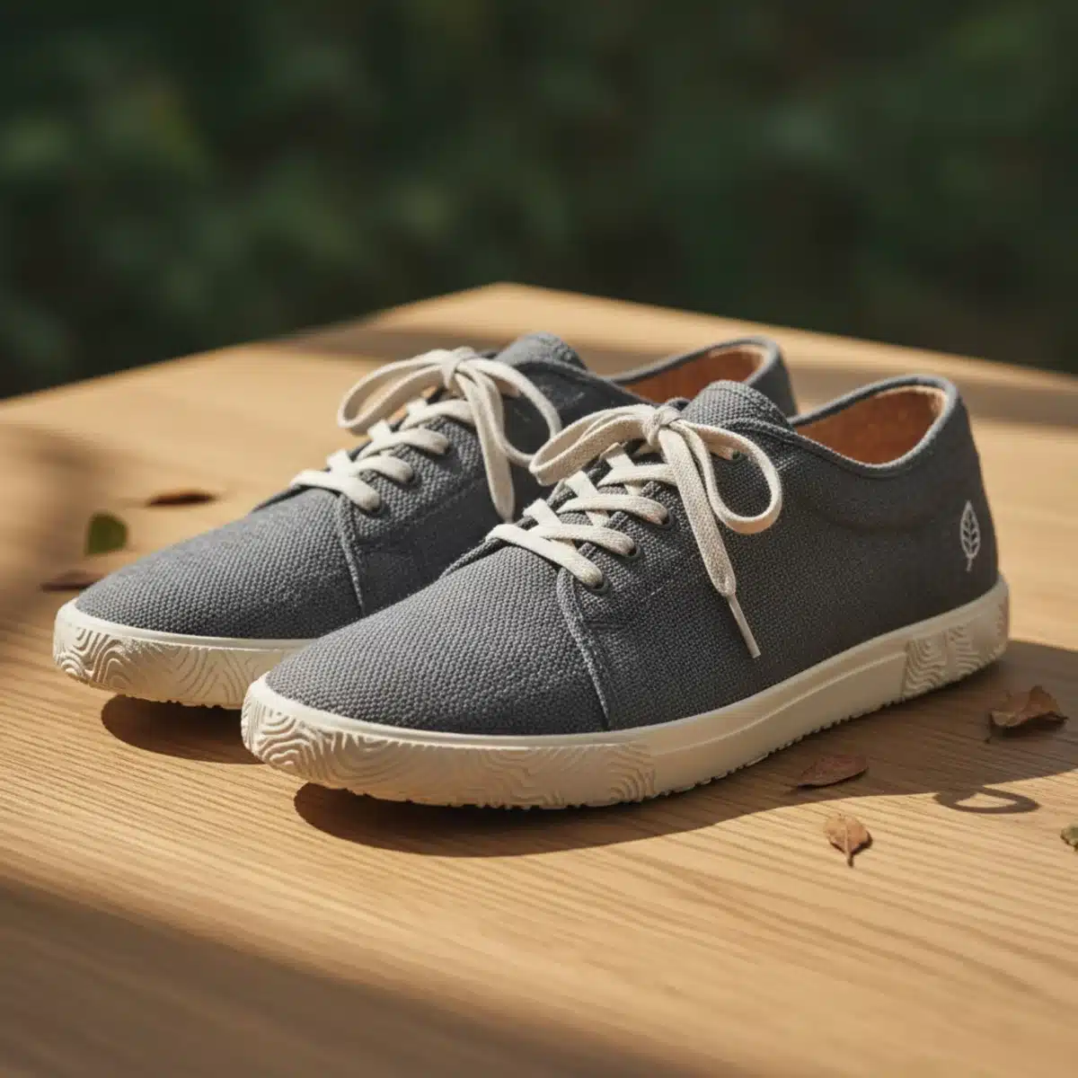 Nahaufnahme minimalistischer, umweltfreundlicher Herren-Sneaker.
