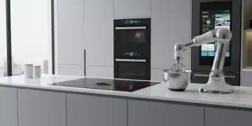 Moderne Küche mit intelligenten Geräten und Gadgets, die das Kochen erleichtern