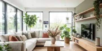 Die 5 größten Einrichtungstrends 2025: Ihr Zuhause neu gestalten Modernes Wohnzimmer mit nachhaltigen Möbeln und Smart-Home-Technologie