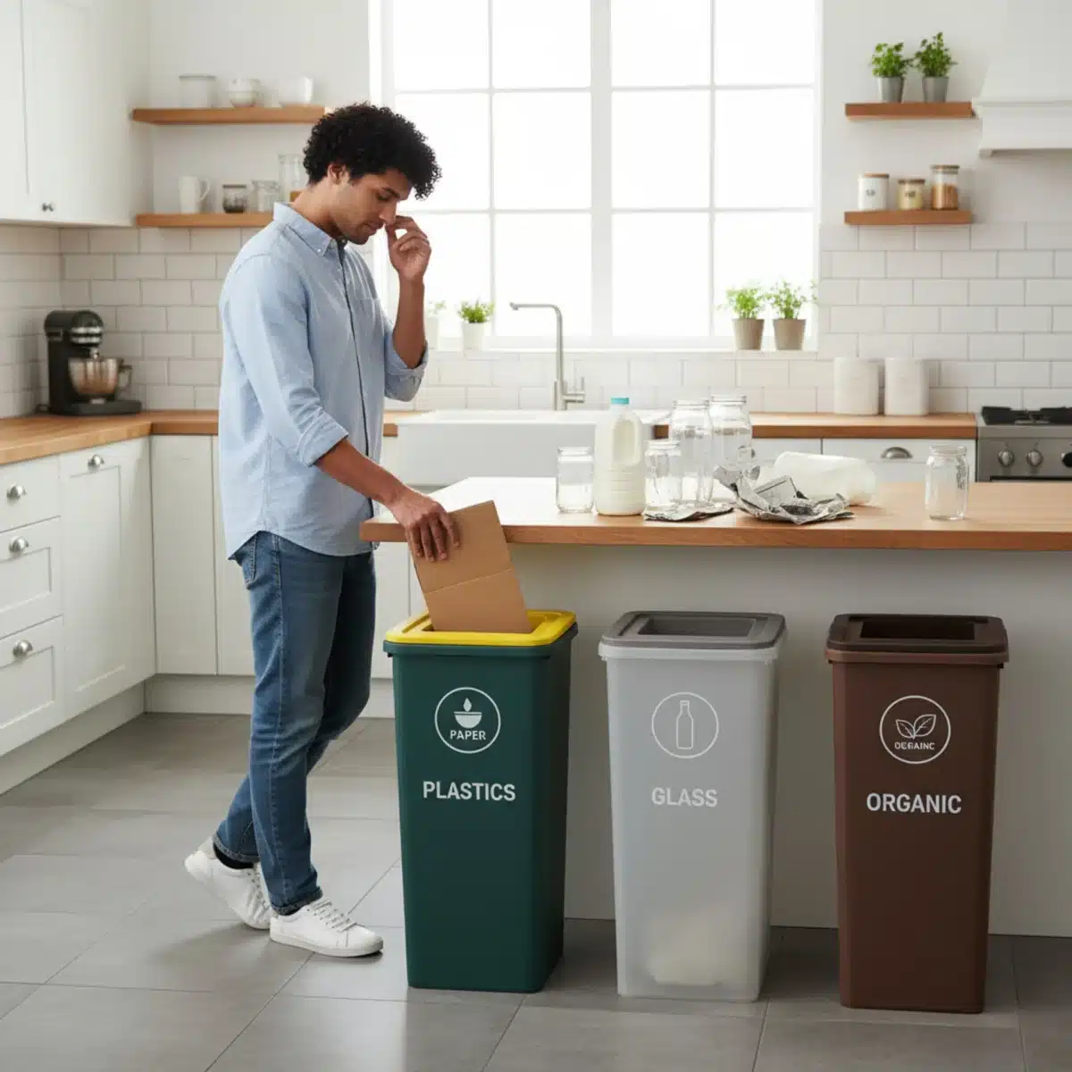 Effektive Mülltrennung in der Küche mit Recyclingbehältern