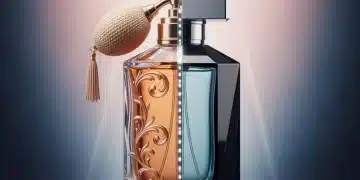 Ein elegant gestalteter Parfümflakon, der die Verschmelzung von klassischer Ästhetik und modernem Design symbolisiert.