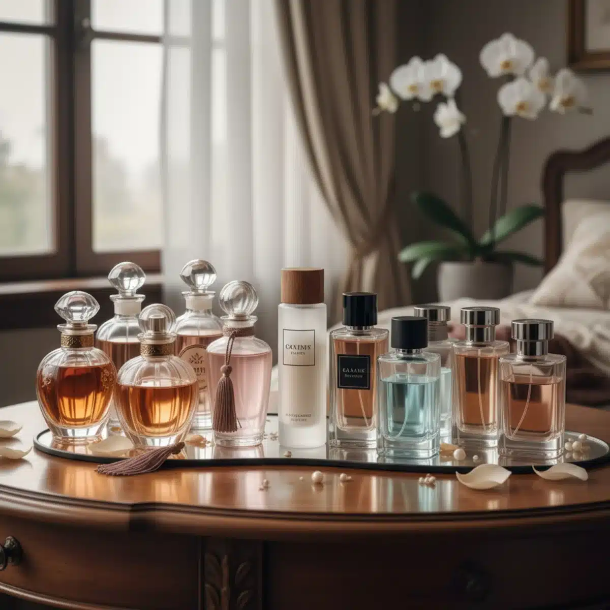 Verschiedene Parfümflaschen auf einem Schminktisch