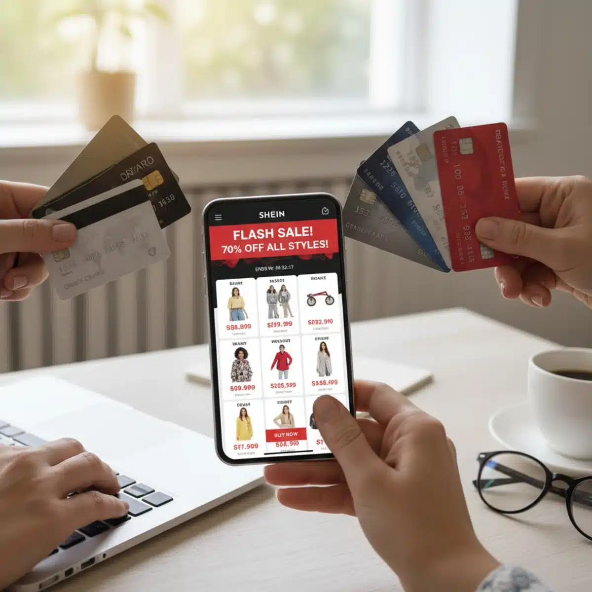 SHEIN App auf Smartphone mit 70% Rabatt-Angeboten