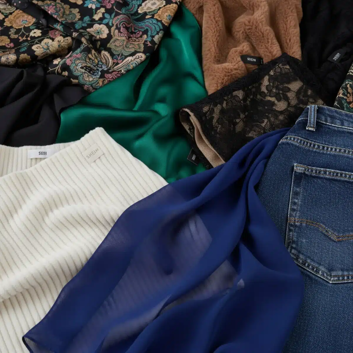 Nahaufnahme von Stoffen der SHEIN Plus Size Kollektion 2025