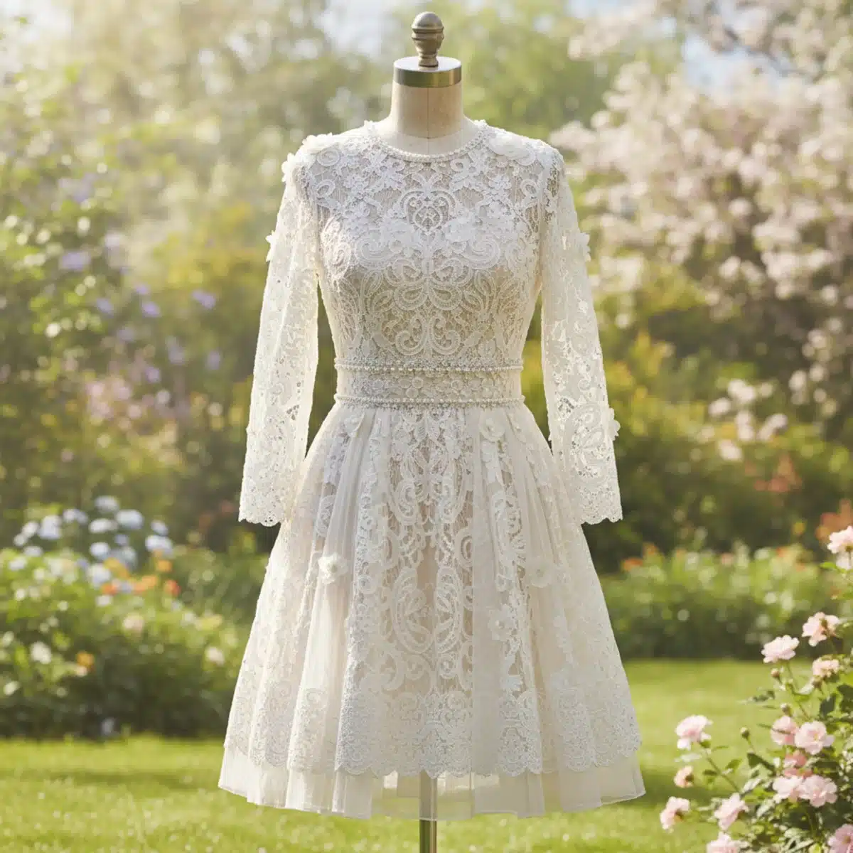 Nahaufnahme eines SHEIN Kleides mit Spitze und Stickereien