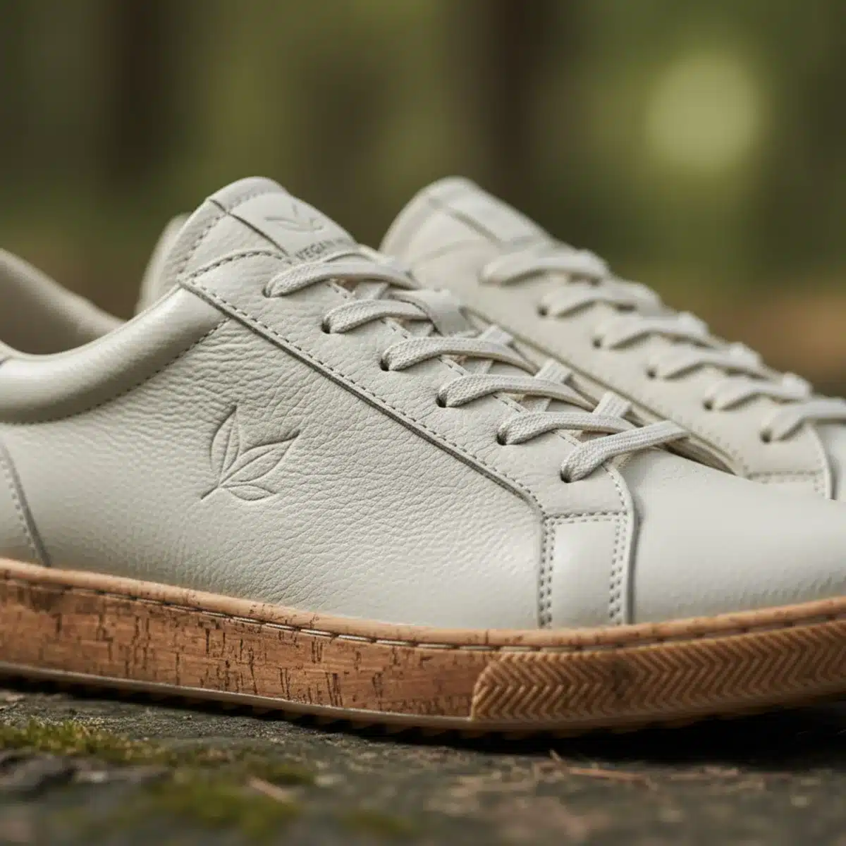 Detailaufnahme moderner veganer Sneaker aus innovativen Materialien