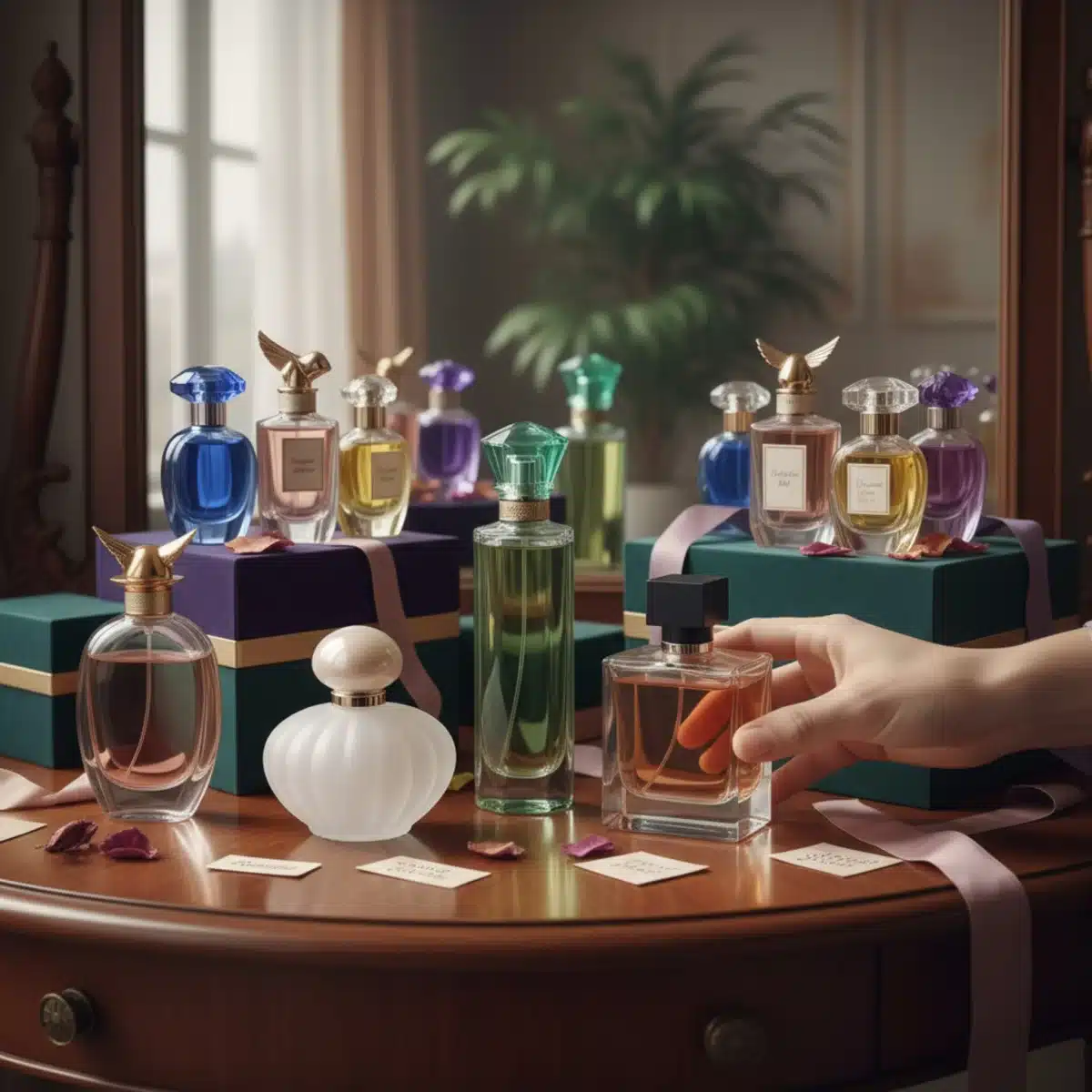 Vielfältige Sammlung von Parfümflaschen, die die Bandbreite der verfügbaren Düfte zeigt.