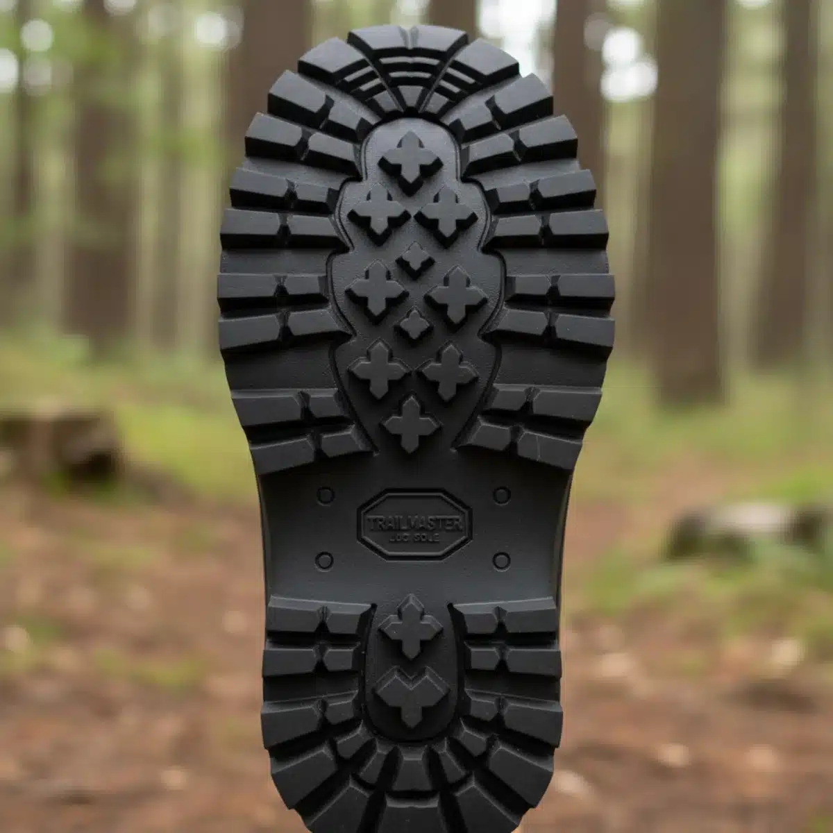 Nahaufnahme einer robusten Wanderschuhsohle mit aggressivem Profil für optimalen Grip