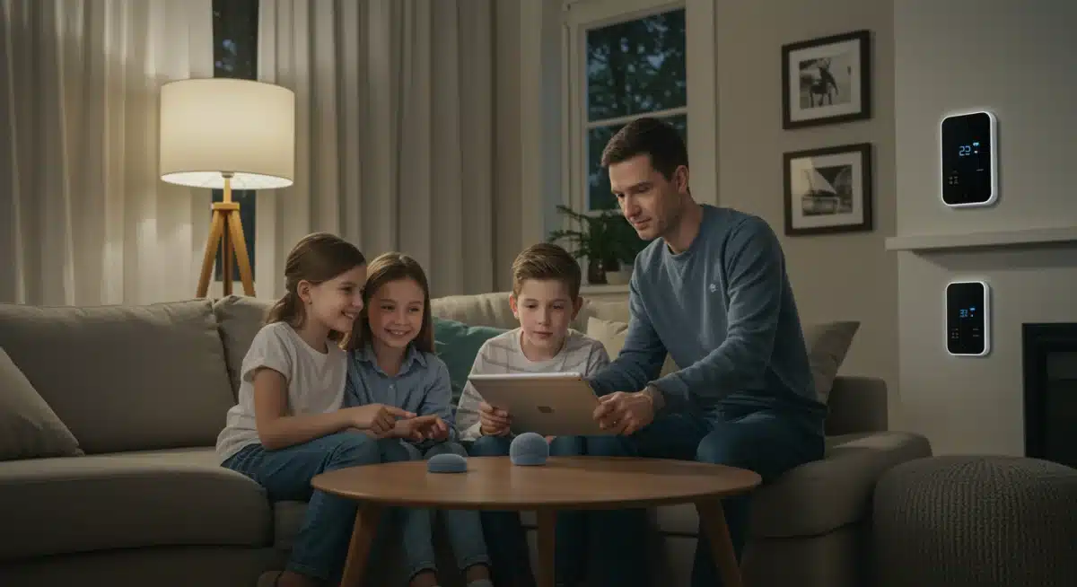 Familie nutzt intuitive Smart-Home-Technologien im Wohnzimmer