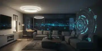 Futuristisches Smart Home Interieur mit integrierter KI und nachhaltigen Technologien