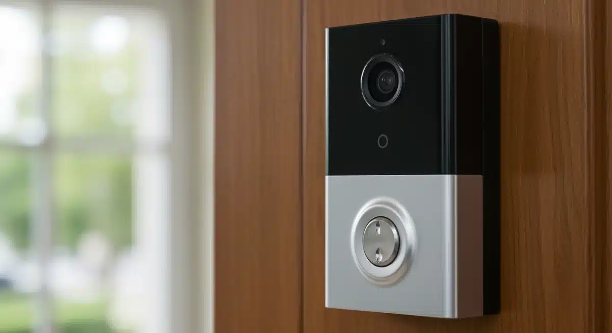Nahaufnahme einer intelligenten Video-Türklingel mit Kamerafunktion