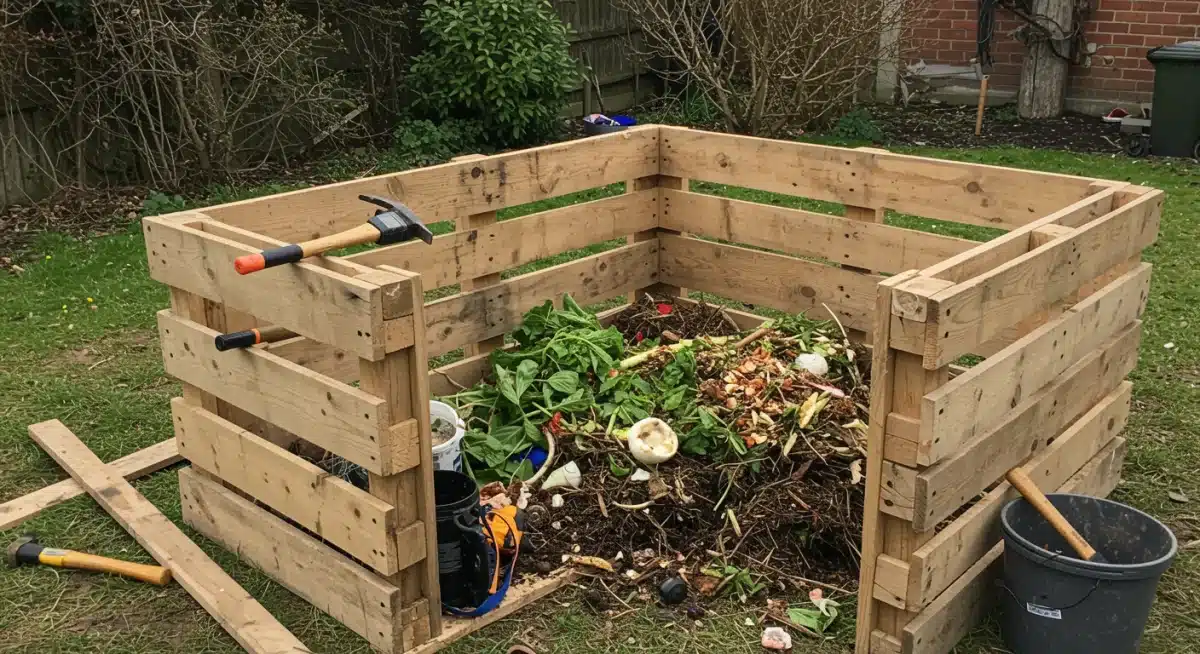 Bau eines Kompostbehälters aus Paletten im Garten