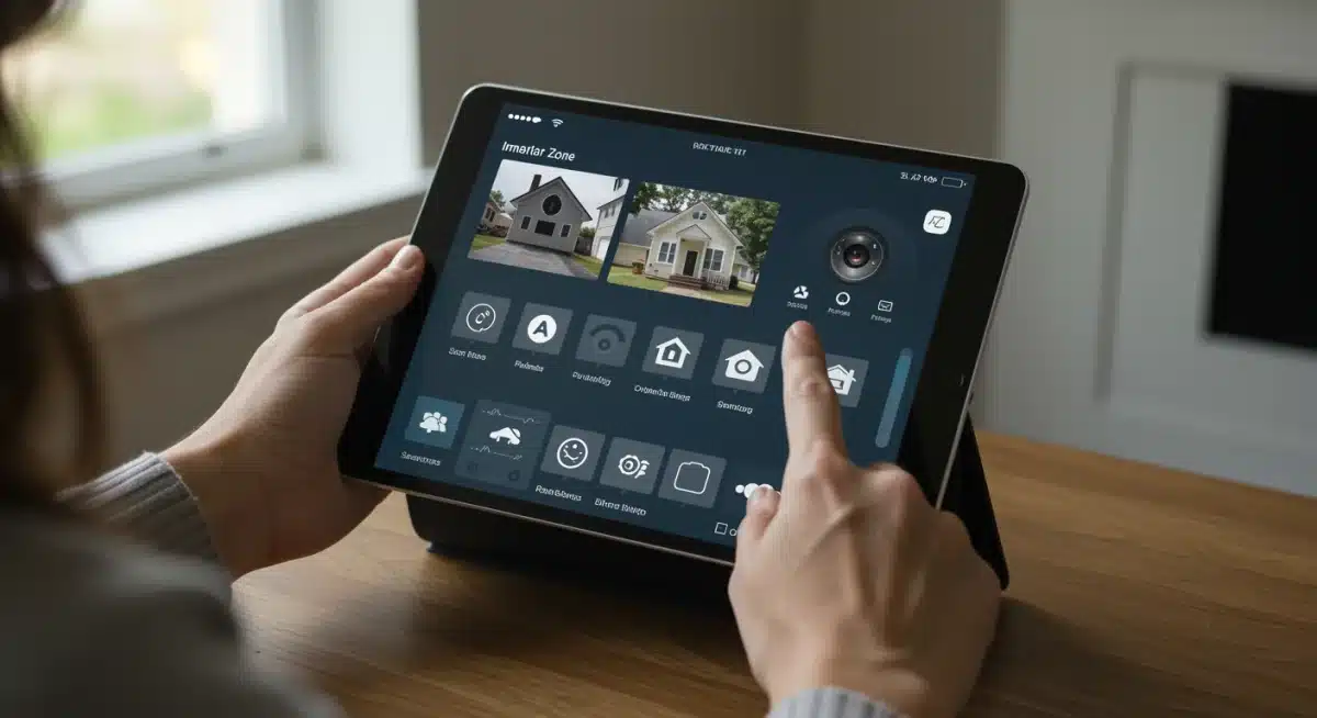 Hausbesitzer steuert smarte Sicherheitssysteme über eine Tablet-App
