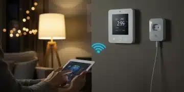 Modernes Wohnzimmer mit smarter Beleuchtung, Thermostat und Steckdose – Smart Home für Anfänger