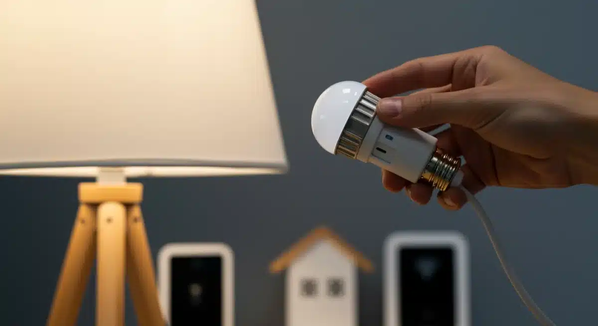Hand schraubt smarte Glühbirne ein – einfache Smart Home Installation