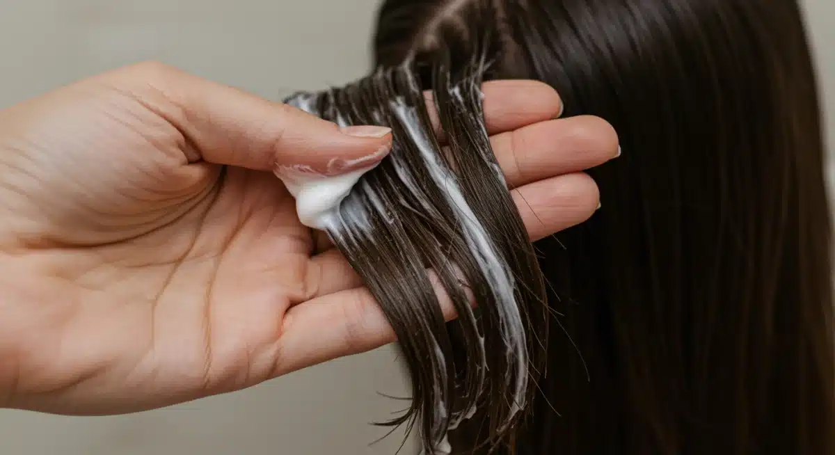Applying a natural hair mask to strands of hair