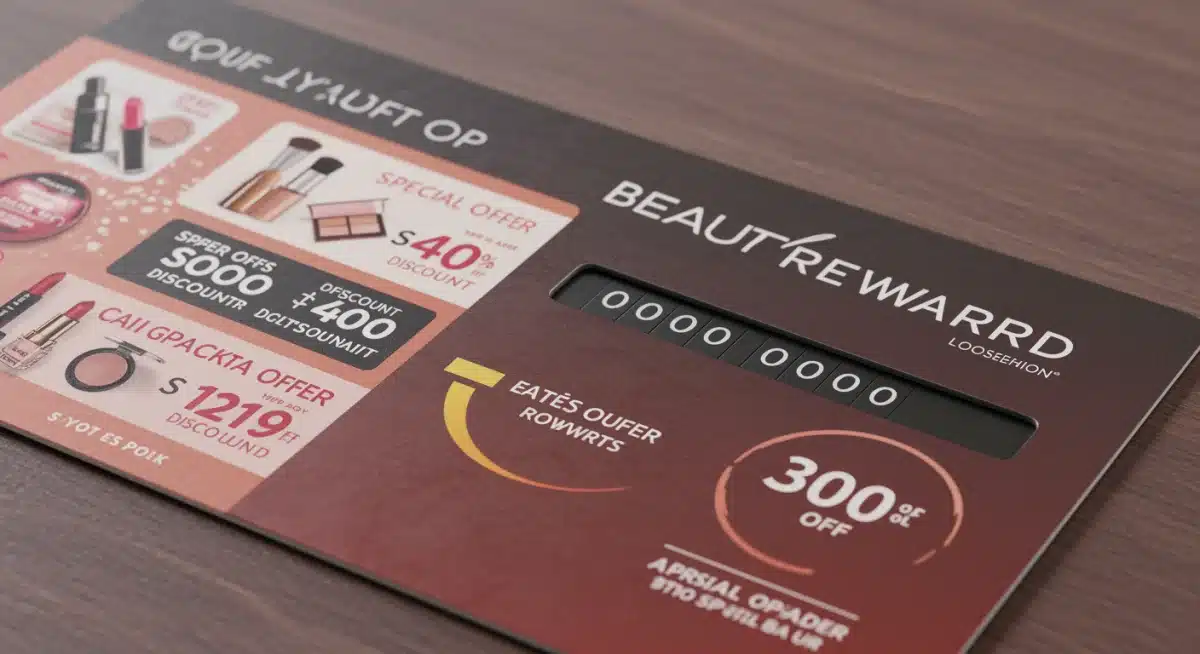 Beauty rewards card displaying points and special promotional offers