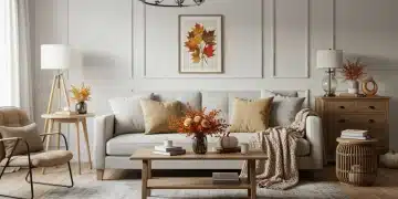 Cohesive seasonal living room decor with coordinated autumn colors and textures