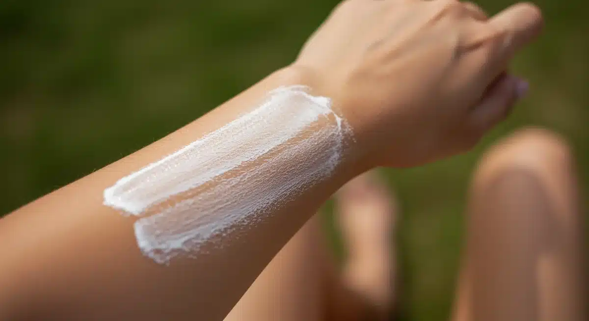 Person applying an even layer of sunscreen to arm for proper coverage