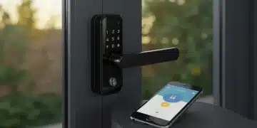 Smart lock on rental property door with smartphone control